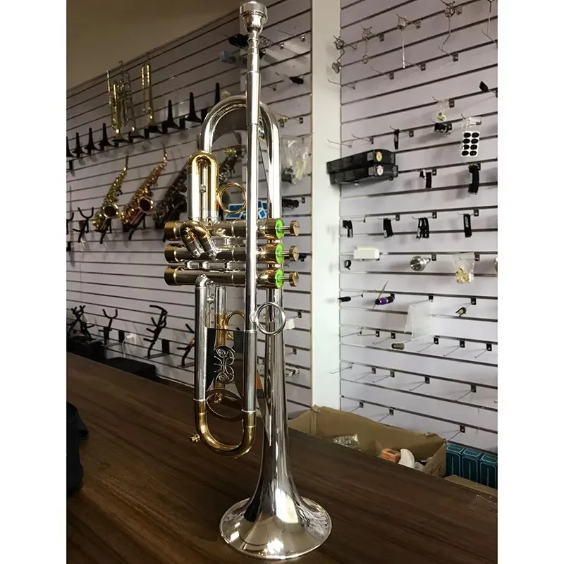 Professional Bb Trumpet Two-Tone Silver Plated Brass Wind Instrument for Beginners & Students
