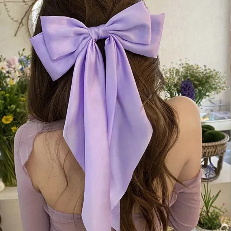 الفتيات طويلة القوس الكبير تعويم الساتان كليب عودة رئيس مشبك شعر الإنترنت الأحمر مع نفس مزاجه أنيقة إكسسوارات الشعر الهدايا