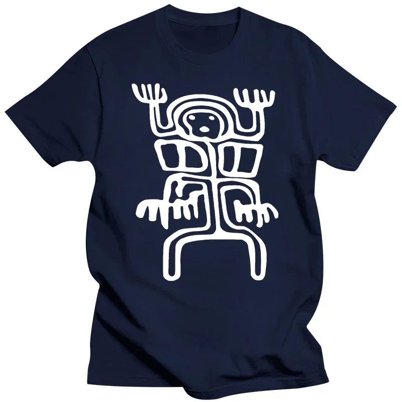 Printed Men T Shirt Cotton tShirt O-Neck Short-Sleeve Women T-Shirt tribal alien petroglyph white 2