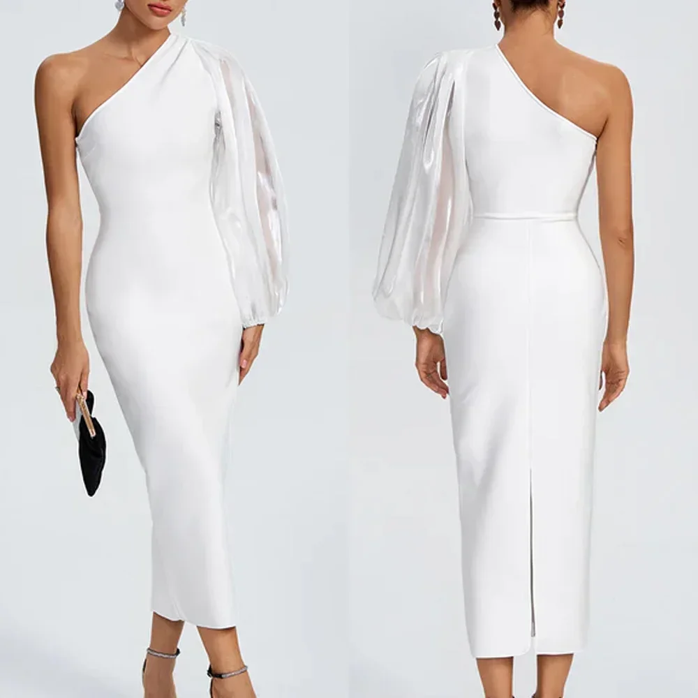 

Customized A-Line Evening Dresses Formal Single Shoulder Sleeves Dress Modern Exquisite High Quality Prom Party Gowns for Women