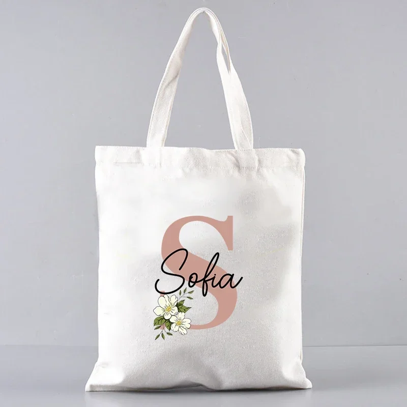 Customized Name White Canvas Bag Personalized Large Capacity Folding Supermarket Shopping Bag Reusable Women Casual Shoulder Bag