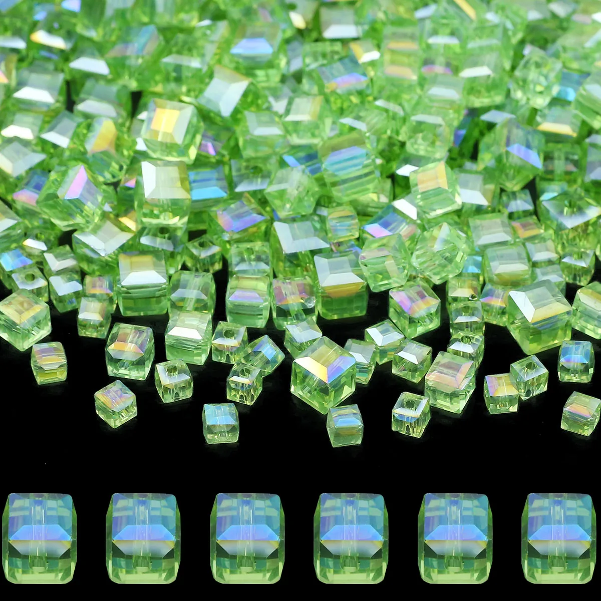 Light Green AB Color Square Austrian Crystal Loose Beads Spacers 2-7MM For DIY Jewelry Making Bracelets Necklaces Accessories