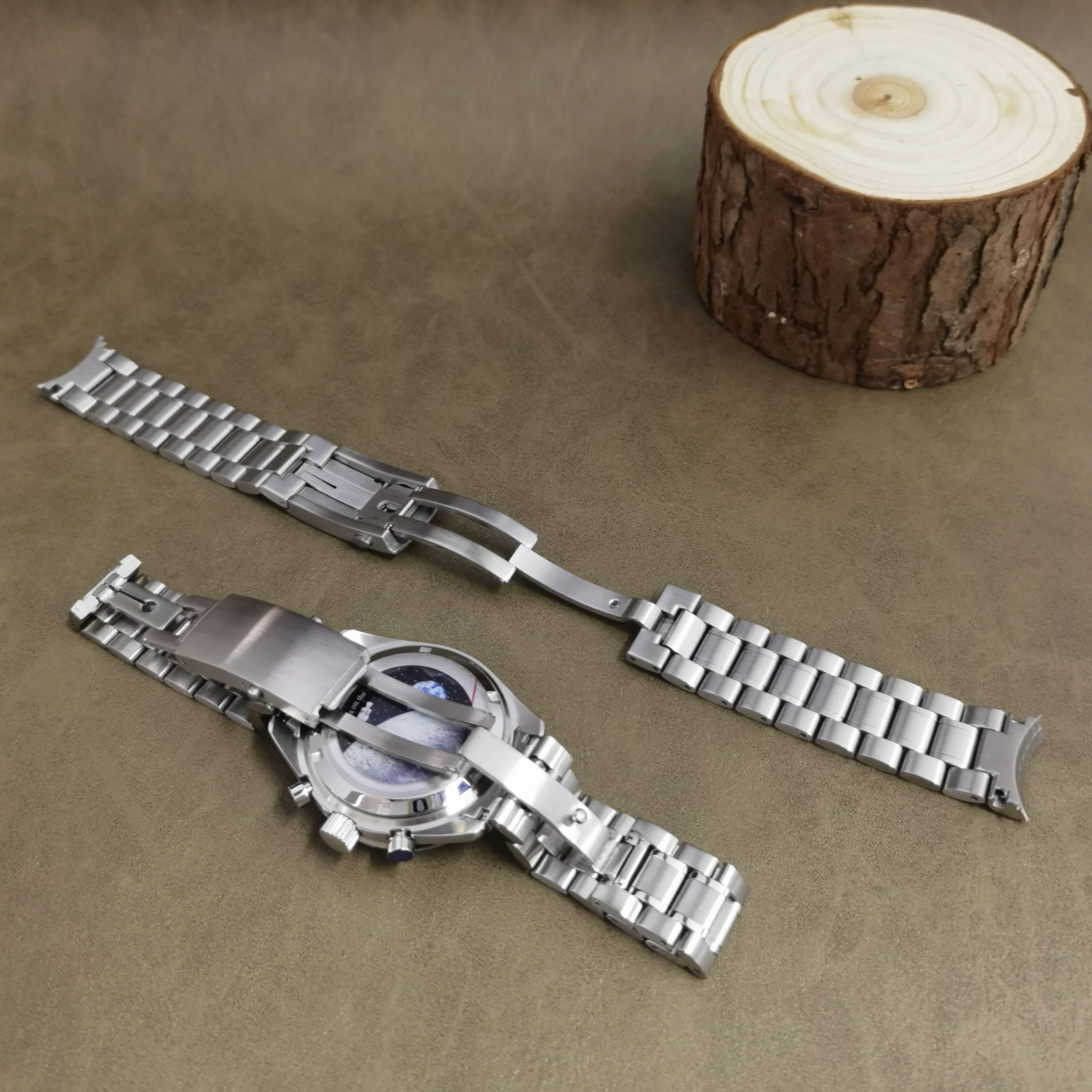 40mm Moonwatch Style Case Strap Brushed Steel Housing For VK63 Chronological Movement Fits 32.5mm Dial