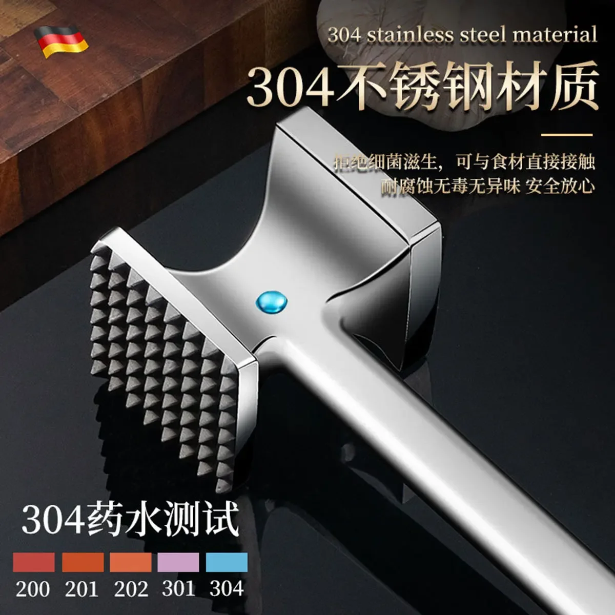 

Food Grade 304 Stainless Steel Meat Tenderizer - Double-Sided Hammer for Steak, Floss & Pulled Pork | Heavy Duty Kitchen Mallet