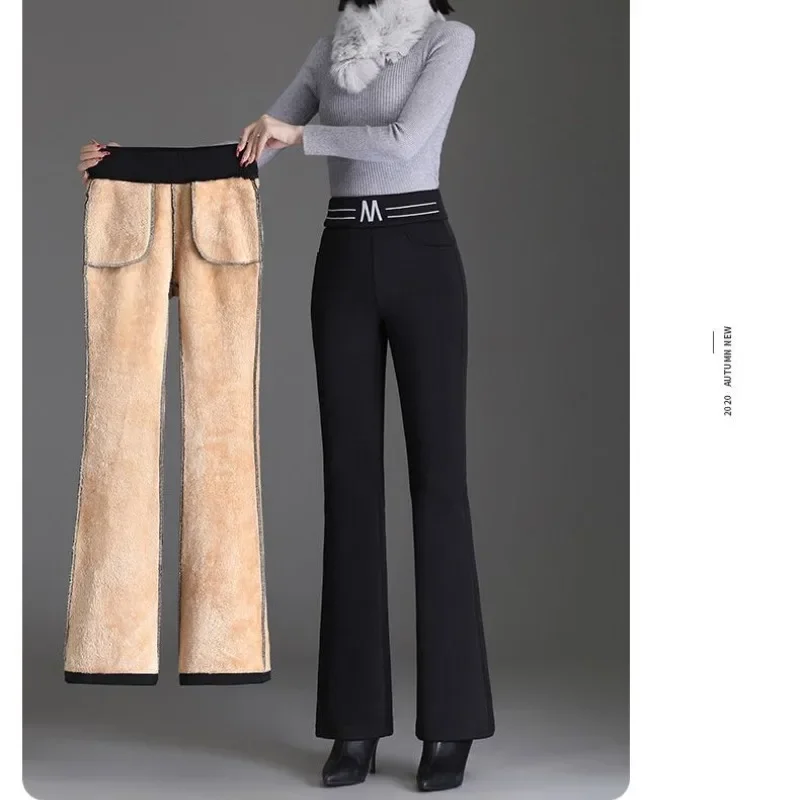 Black Micro Flared Pants for Women\'s Winter New Plush Wearing High Waisted Straight Leg High Waist Casual Suit Flared Trousers