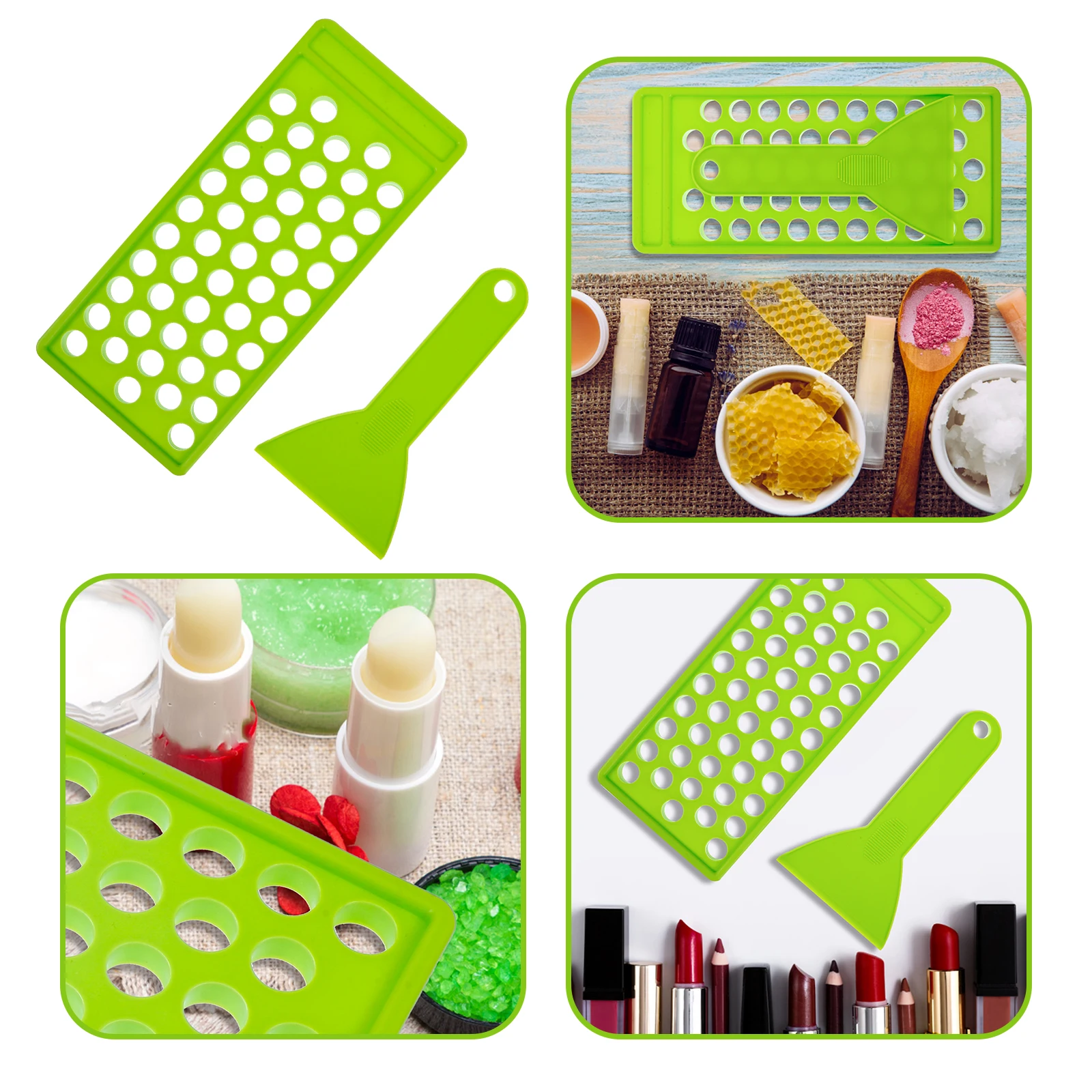 

50 Holes Lipstick Lip Balm Spatula Container Craft Green Tray 5g PP DIY 50 Holes Filling Tray Kit Gloss Balms