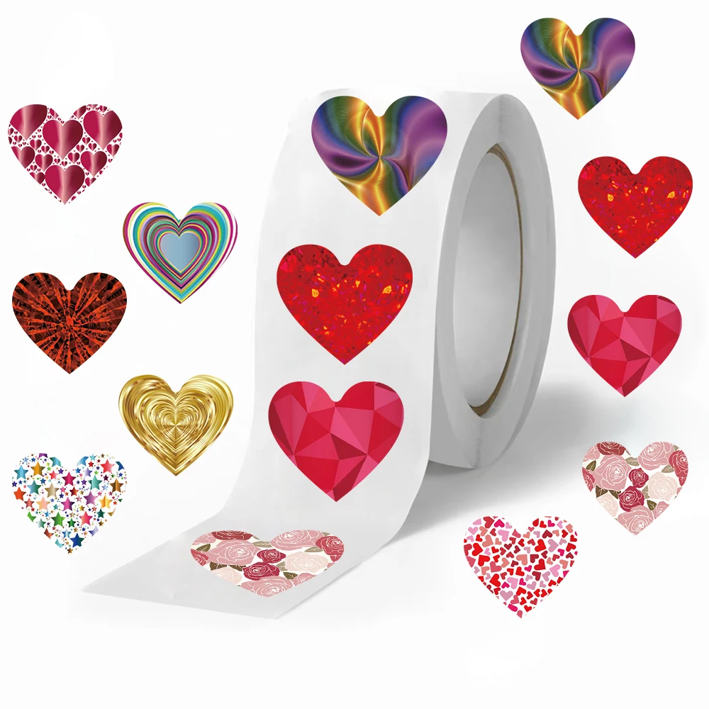 500 stks Shining Heart Stickers Roll Perfect voor Vakantie Decoraties Cadeaulabels Vieringen Kleurrijke Dank U Sticker Ontwerpen