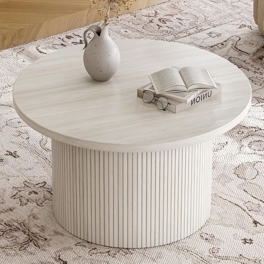 Tavolino rotondo 31,5, tavolini da caffè dal design tamburello per soggiorno, tavolino da caffè moderno in legno di metà secolo, accento per batteria