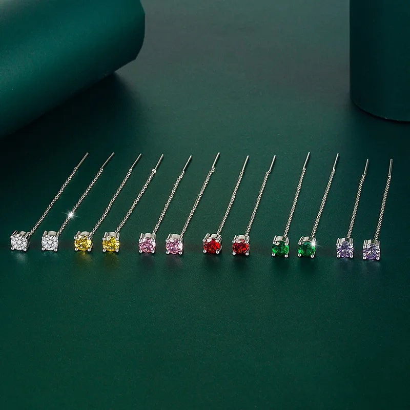 2023 New Trend Small Color Zircon Ear Thread Tassel Ladies Earrings 925 Silver Needle Pierced Earrings Wholesale