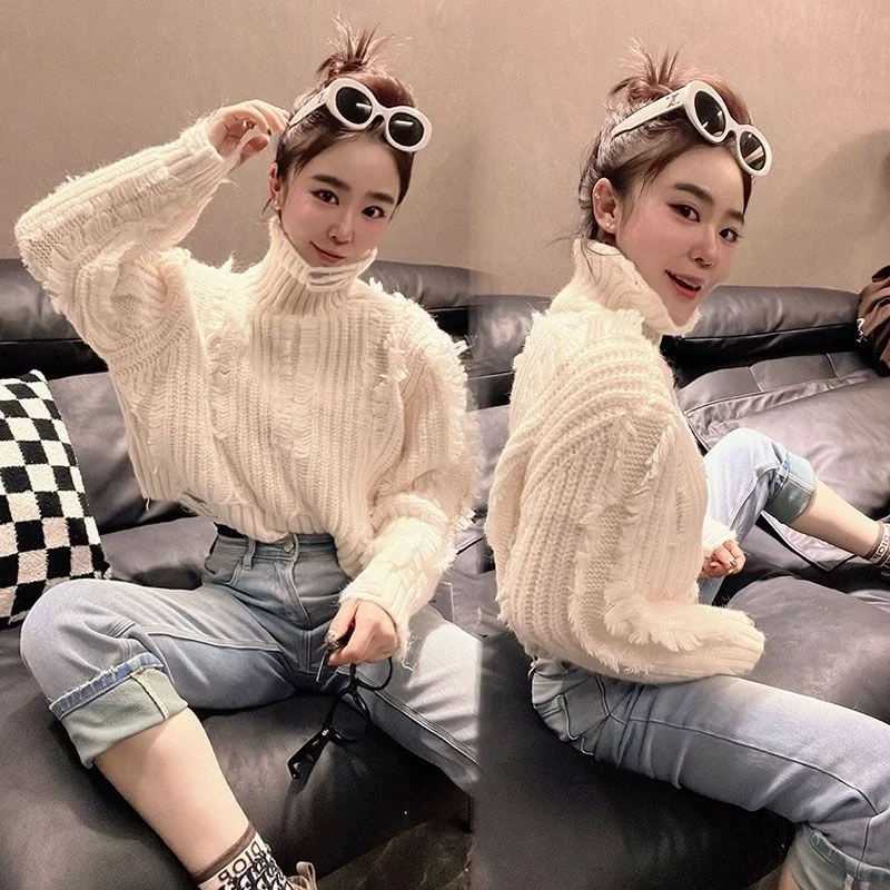 

Soft Gentle Style High-neck Pullover Sweater Women Autumn Winter Lazy and Versatile Warm Knitted Top