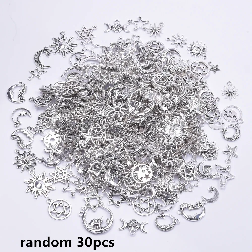 Licht Goud Kleur Willekeurige Mix 10/20/30/50 Stuks Zon Maan Ster Bedels Voor Sieraden Maken Materialen om Armbanden Handgemaakte Hanger