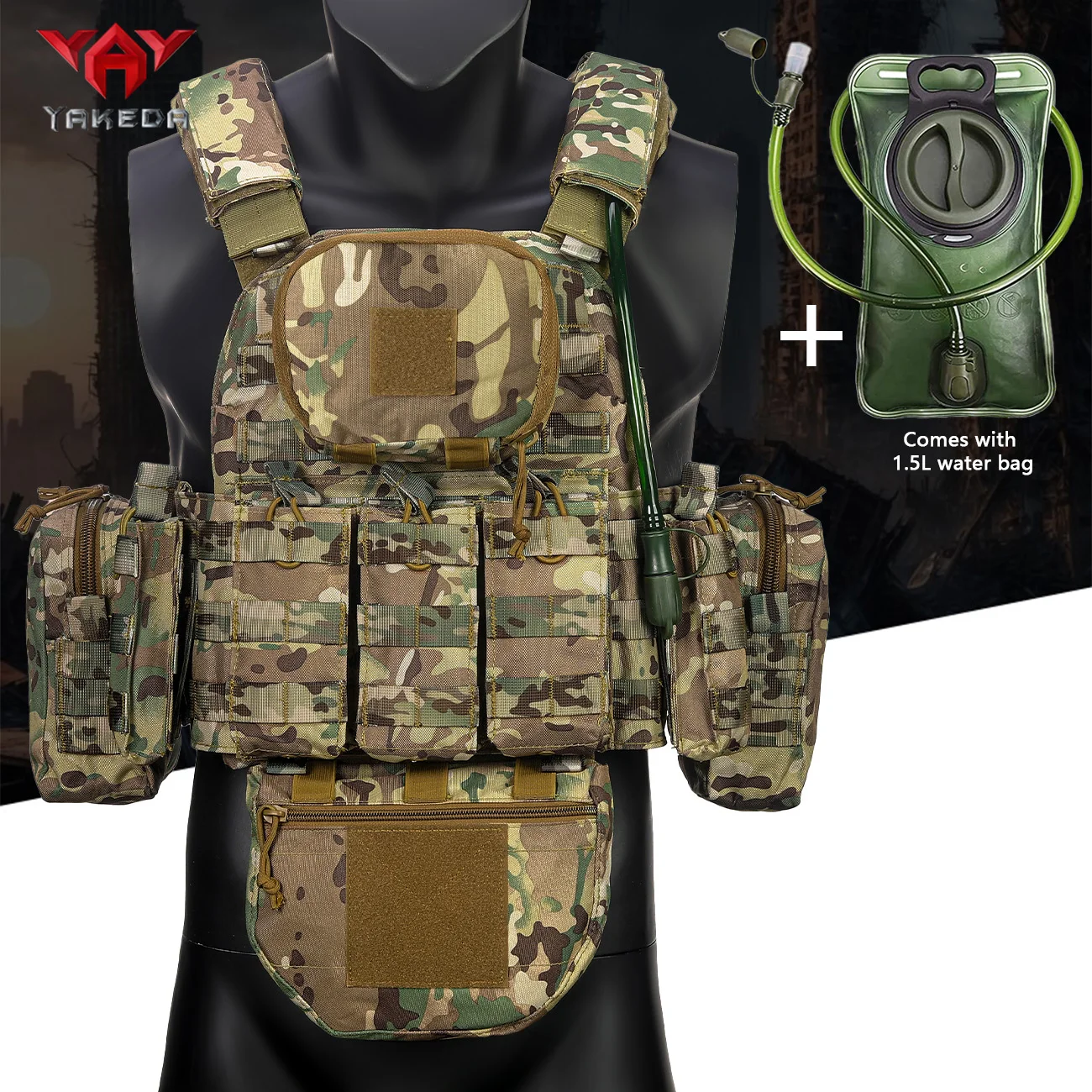 YAKEDA (with additional water bag) camouflage multifunctional training vest, outdoor vest, cross-border equipment training vest