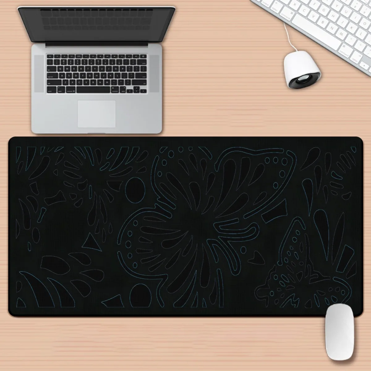 Tapis de bureau en fer forgé noir à motif floral, imprimé HD, XXL, multifonctionnel, pour clavier, jeux, bureau, PC, gamer