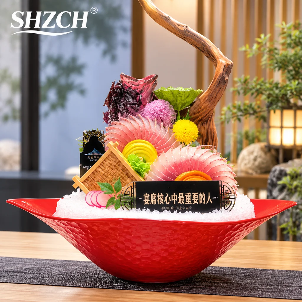 Salmon Sashimi Serving Platter, Large Bamboo Sushi Party Tray with Multiple Compartments, Commercial Grade Fish Display Board