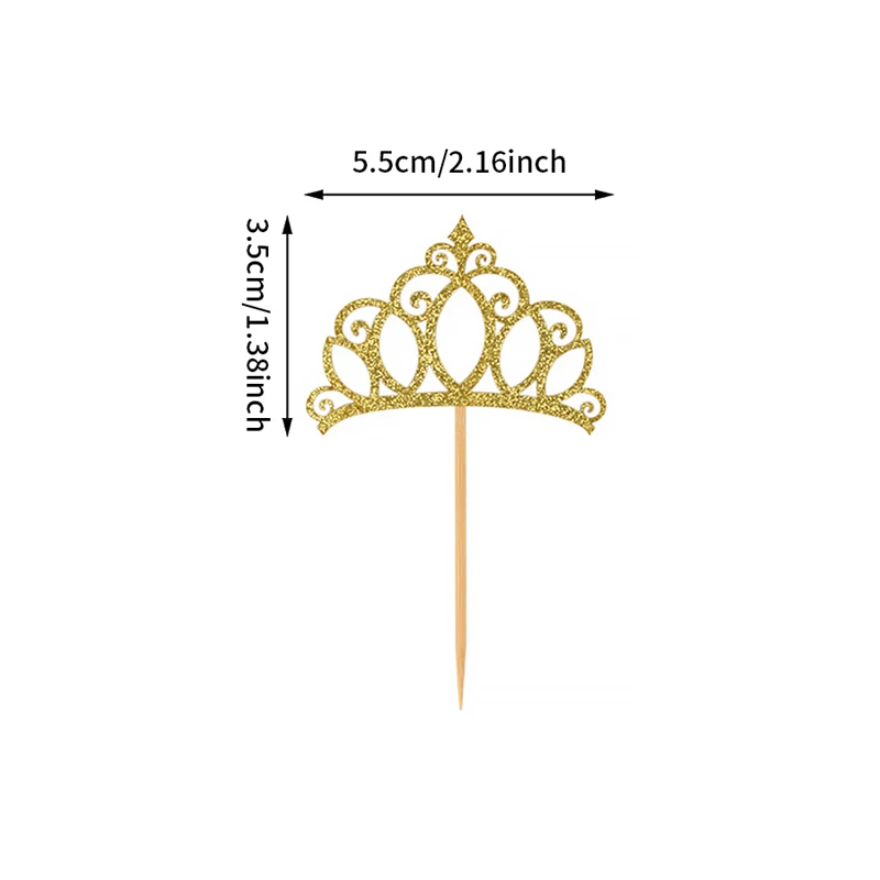 YOMDID 24Pcs Princess Crown Cupcake Toppers Glitter Crown Toppers Gold Crown Cake Toppers Bridal Wedding Birthday Party Supplies