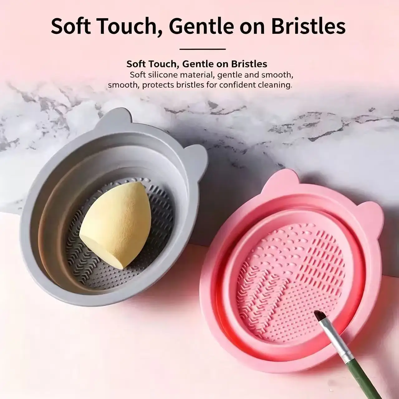 Cute Ear‑Shaped Collapsible Silicone Makeup Brush Cleaning Bowl Foldable Washing Bowl for Makeup Brushes Beauty Blender Portable