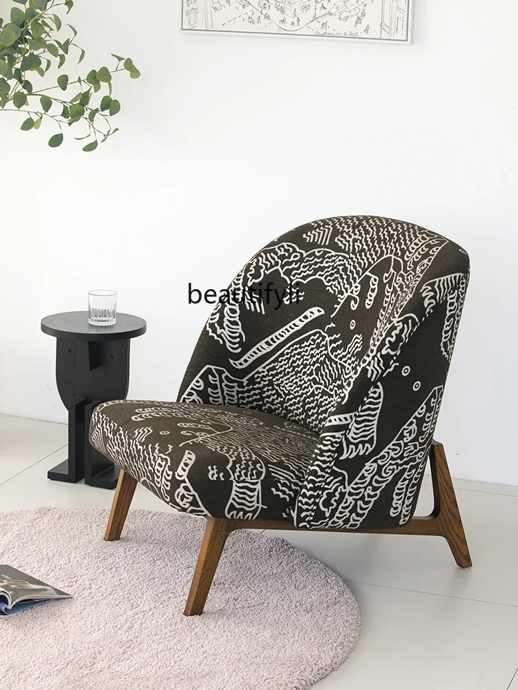 

xzModern Light Luxury Nordic Solid Wood Leisure Wingback Chair Single Sofa High-End Living Room Recliner Cream Style Sofa
