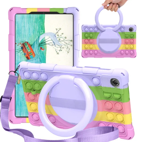 Funda para niños para Lenovo Tab One de 8,7 pulgadas TB305ZU TB305FU K9 8,7 ""2025 soporte de silicona cubierta para tableta con burbujas con correa para el hombro y bolígrafo