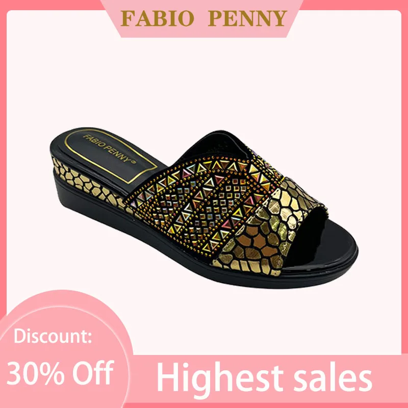 Fabio Penny summer fashion bright drill the instep party platform women's slippers