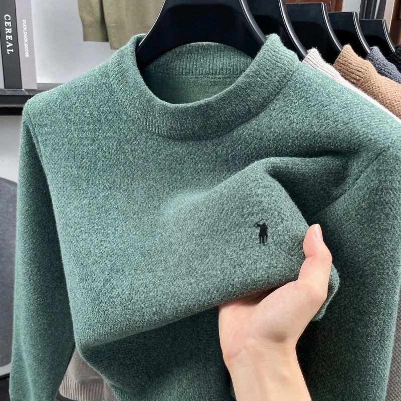 High End Velvet Sweater Winter Thicken Warm Men's Round Neck Luxury Brand Classic Paul Pony Embroidery Fashion Knitted Pullover