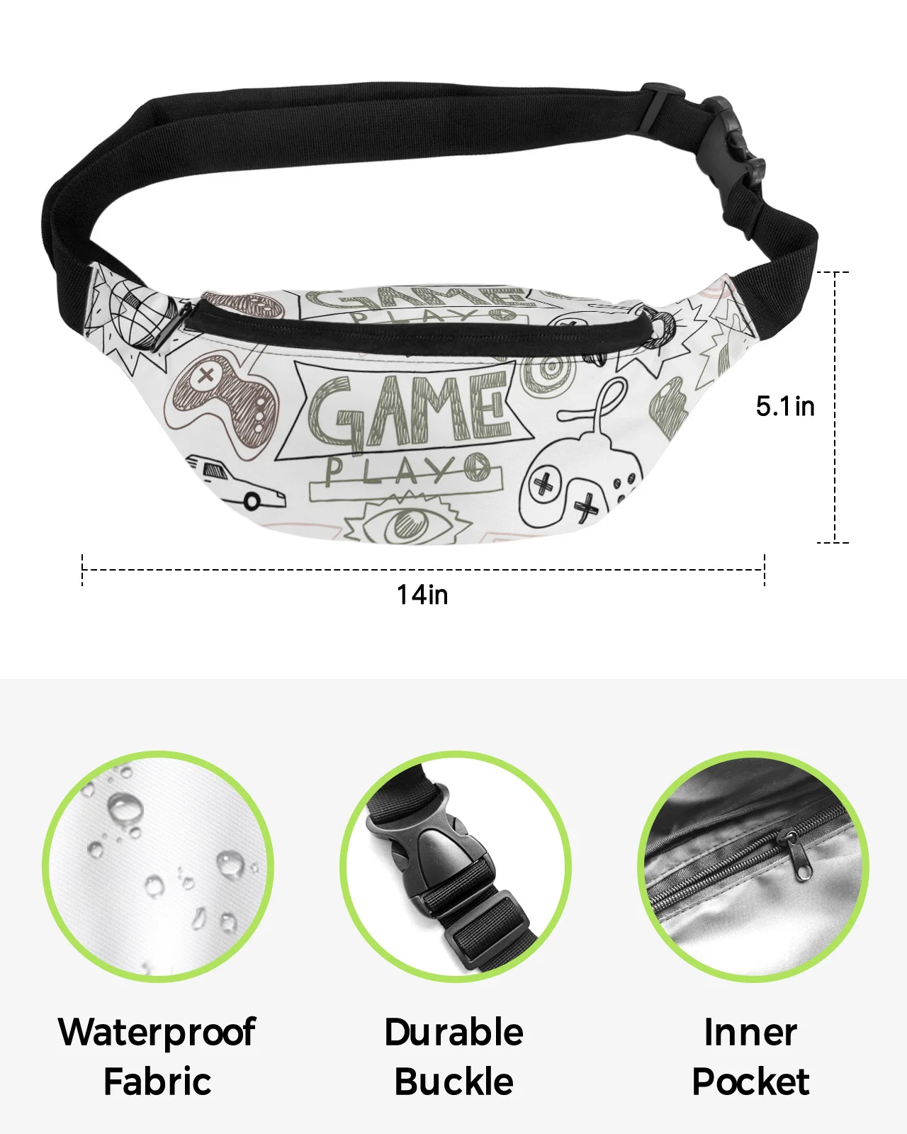 Gamepad Computer Keyboard Waist Bag Women Men Belt Bags Large Capacity Waist Pack Unisex Crossbody Chest Bag