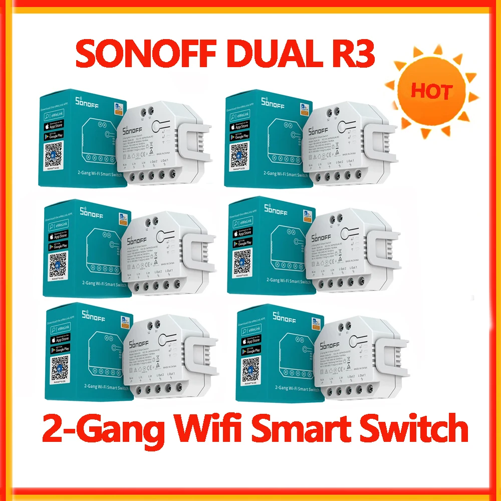 SONOFF DUAL R3/Lite 2 Gang Wifi Smart Switch With Dual Relay Power Metering Interruptor Switch Timer Voice Control Via eWelink