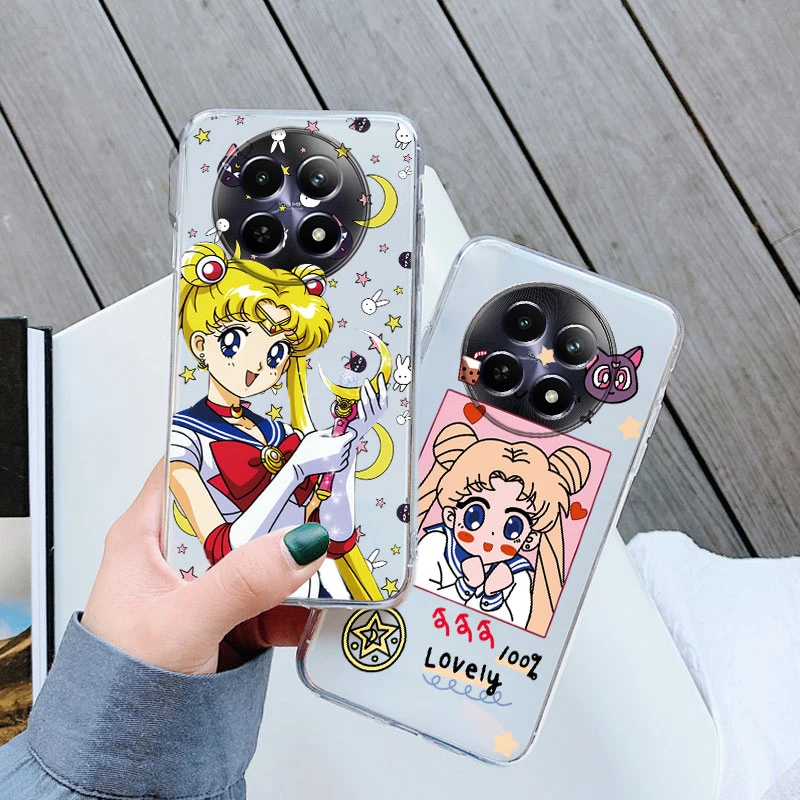 Transparente Limpar Silicone Phone Case, Anime dos desenhos animados, marinheiros, luas, coelho, meninas, gato bonito, Realme 12, 5G, 12x, tampa traseira engraçada
