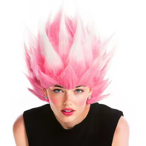 Anxin Trendy and Avant-Garde Gradient Pink-White Anime Style Cosplay Fluffy Curled Wig