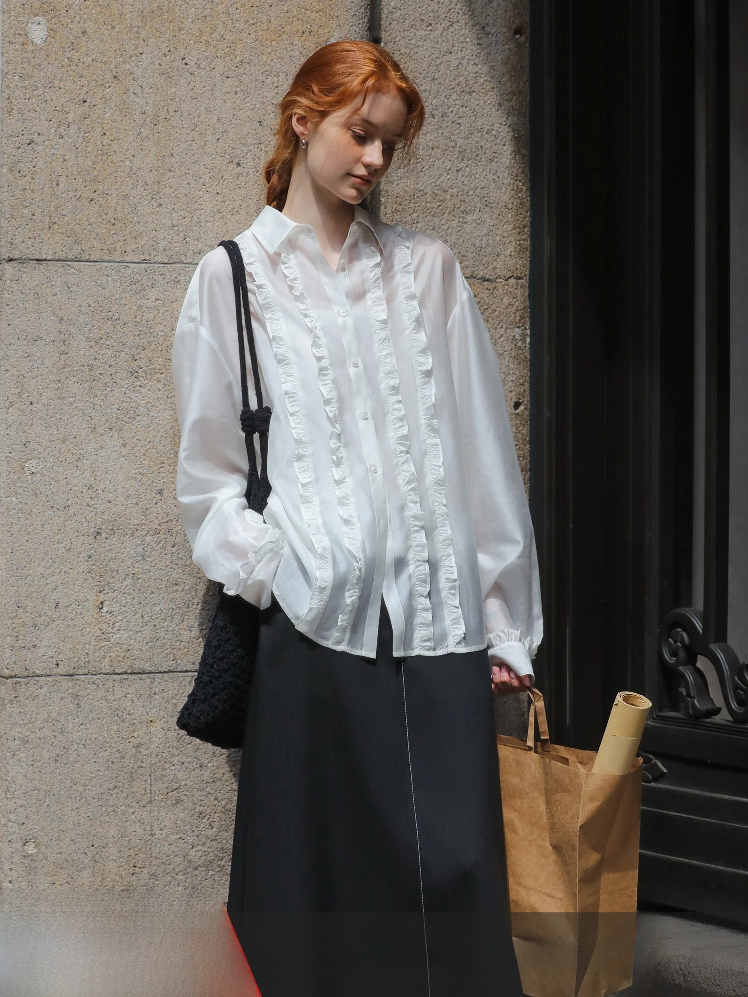 

MELLIIY 2025 Летняя Новая Женская Повседневная Тонкая Прозрачная Рубашка Свободного Кроя с Длинным Рукавом, Однотонная, на Пуговицах