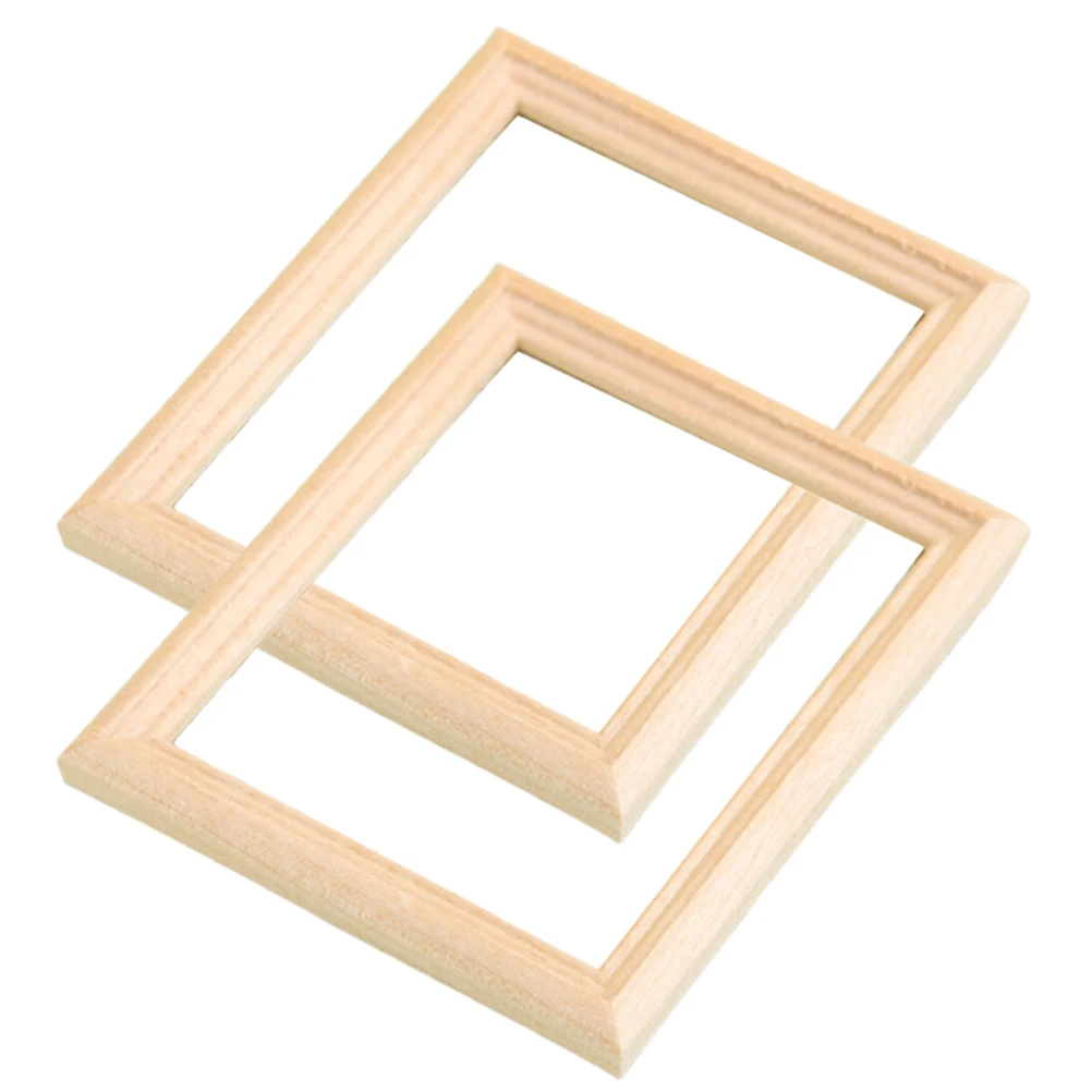 

2 Pcs Photo Frame Mini Wooden Furniture Miniature Frames Picture Ornaments Small