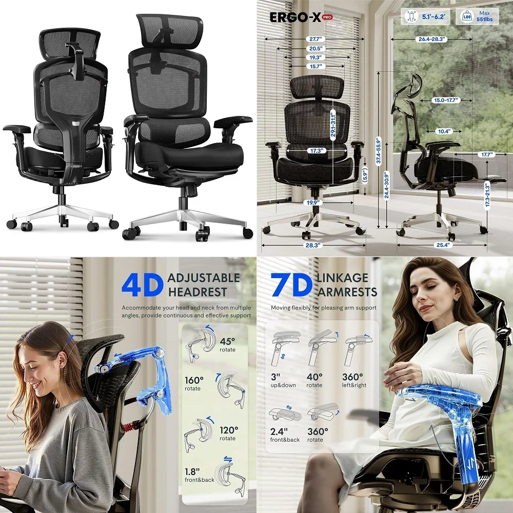 

ErgoXPRO Ergonomic Office Chair with Footrest Black Cloudtech Cushion, 5D Lumbar, 7D Armrests, 4D Headrest, 551LBS Capacity Off