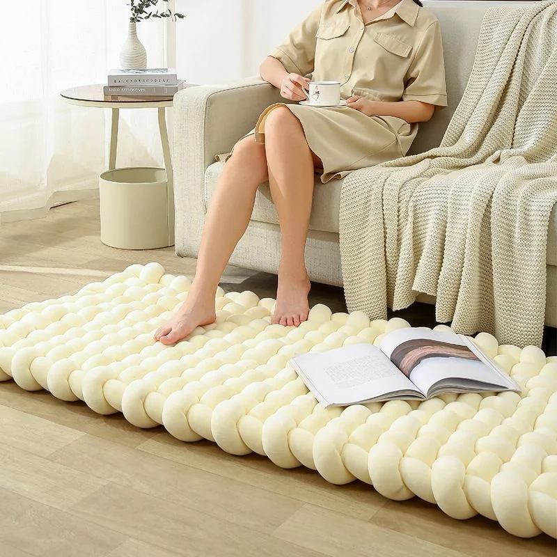 60x180cm Soft Braided Floor Cushion Plush Bedside Rug Tatami Mat Window Seat Pad Sofa Carpet Bedroom Living Room Home Decor