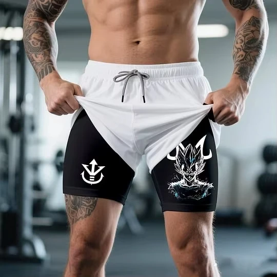 Dragon Ball Z Training Shorts Classic Goku Battle Pose Right Side Logo Text Adjustable Drawstring Waist Gym Wear