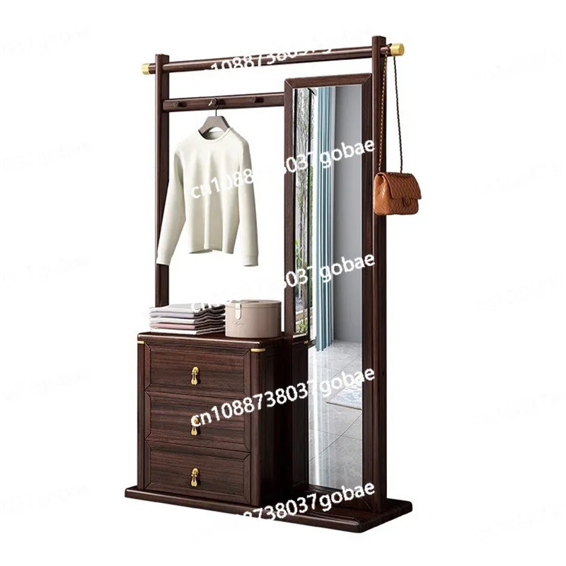 

All solid wood coat rack, bedroom with mirror, modern light luxury multi-functional hanger.
