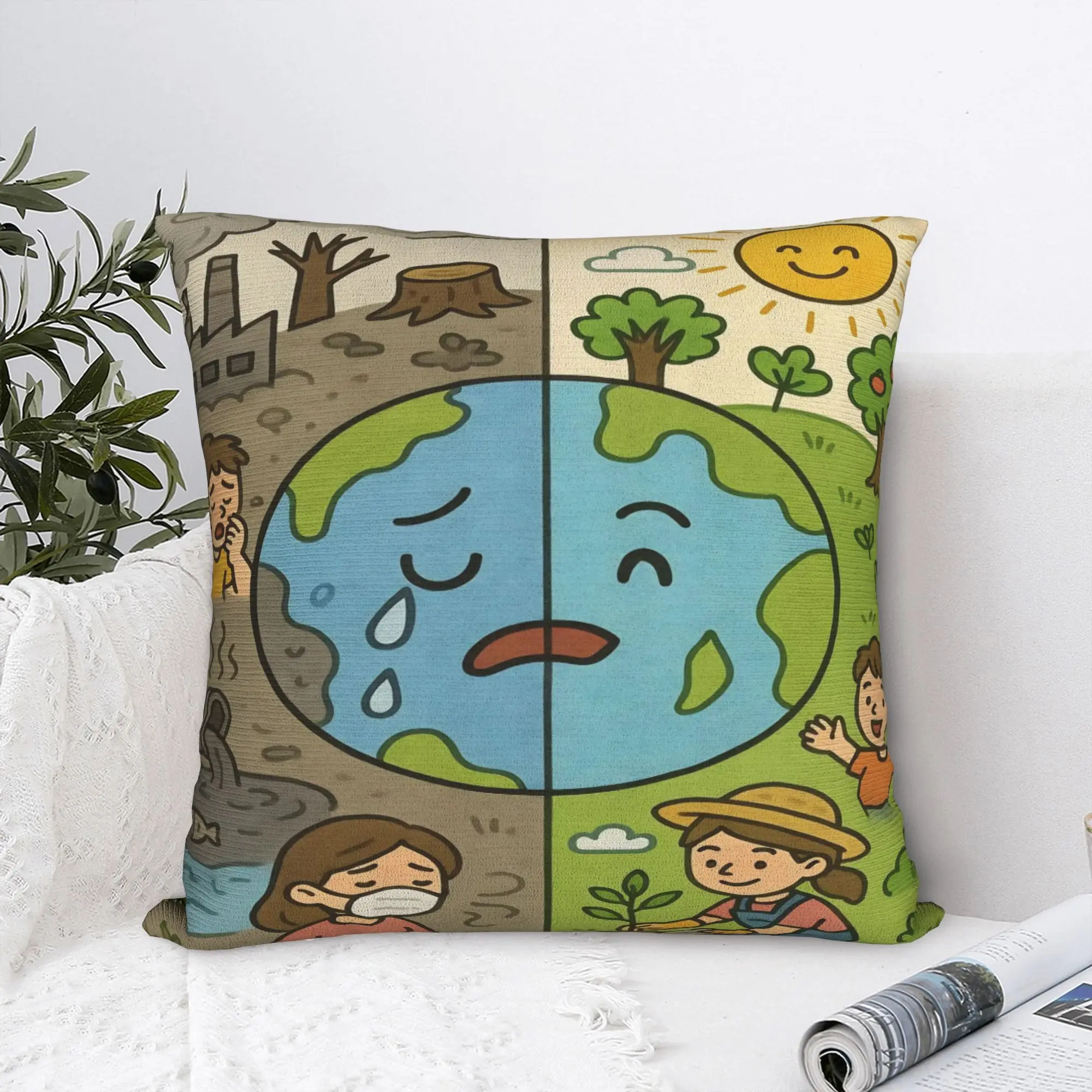 World Earth Day Save Planet Square Pillow Cases  Cushion Cover Awesome Zipper Decor Pillowcase for Living Room 40x40cm