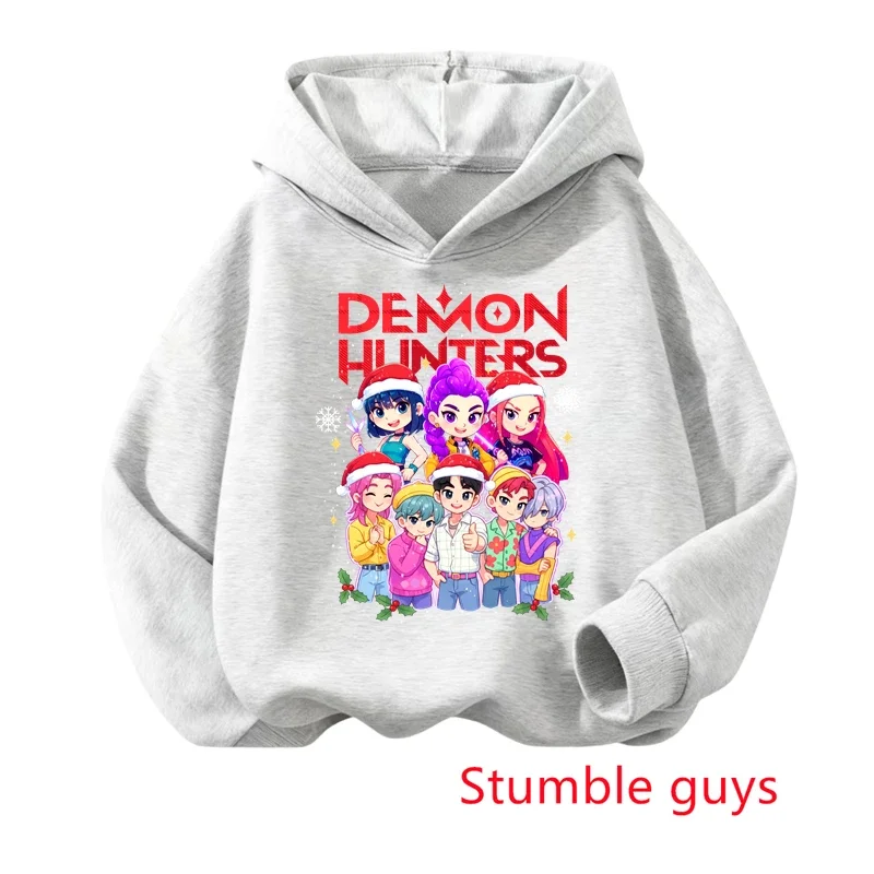 เสื้อสเวตเชิ้ตเด็กผู้หญิงลาย Kpop Demon Hunters สำหรับเด็กอายุ 3-12 ปี ฤดูใบไม้ร่วง ฤดูหนาว คริสต์มาส อุ่น นุ่ม พิมพ์ลายกวาง สวมใส่สบาย ​