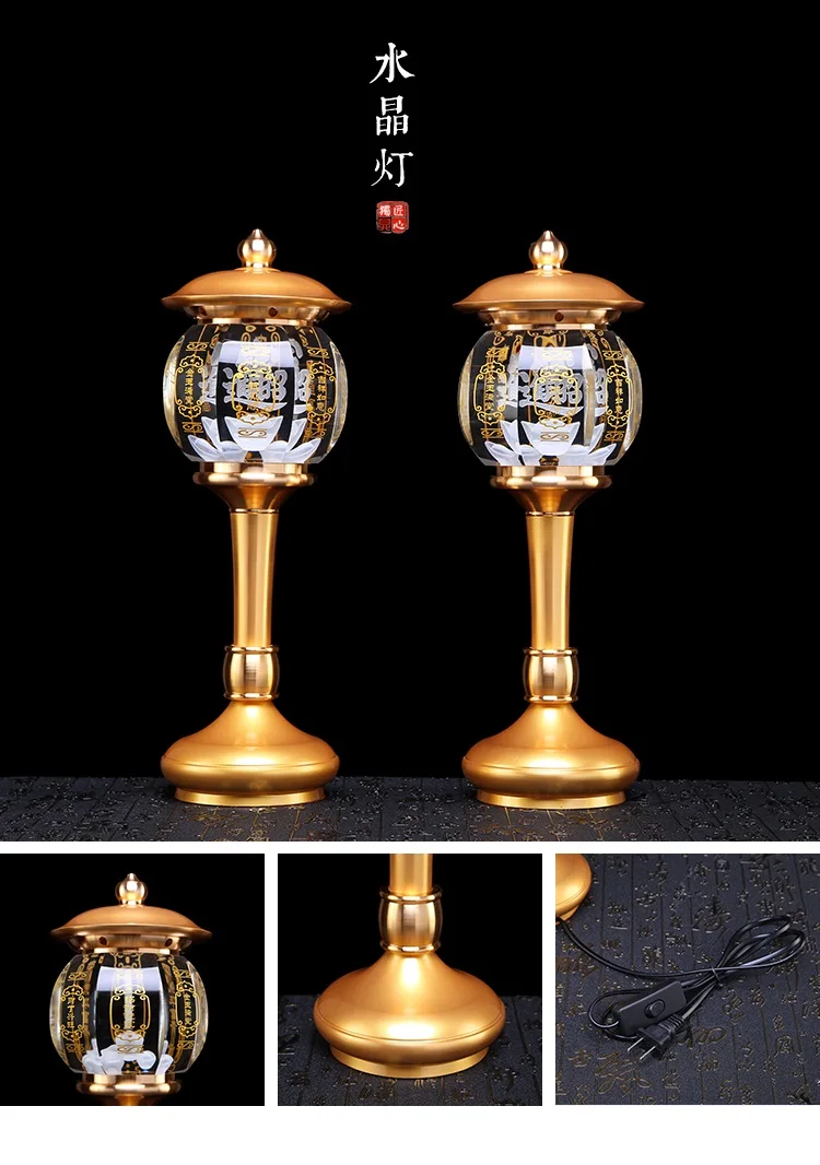 A PAIR 26cm large high grade Buddhism HOME Temple shrine enshrine worship bring wealth money good luck buddha crystal lamp