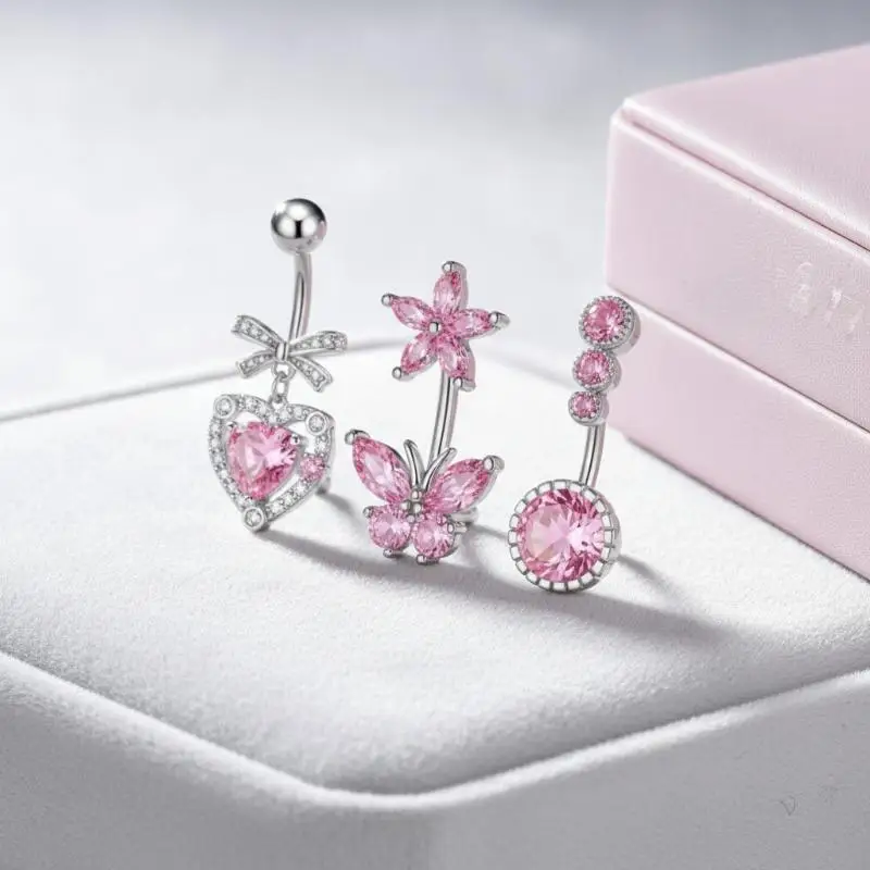 Fashion Belly Button Piercing Jewelry Hypoallergenic Stainless Steel Sparkle Zircon Navel Ring Gift