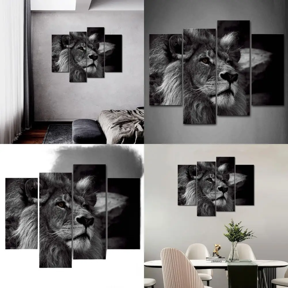 

Современный домашний декор: черно-белая голова льва, холст, печать, портрет животного для стильного интерьера