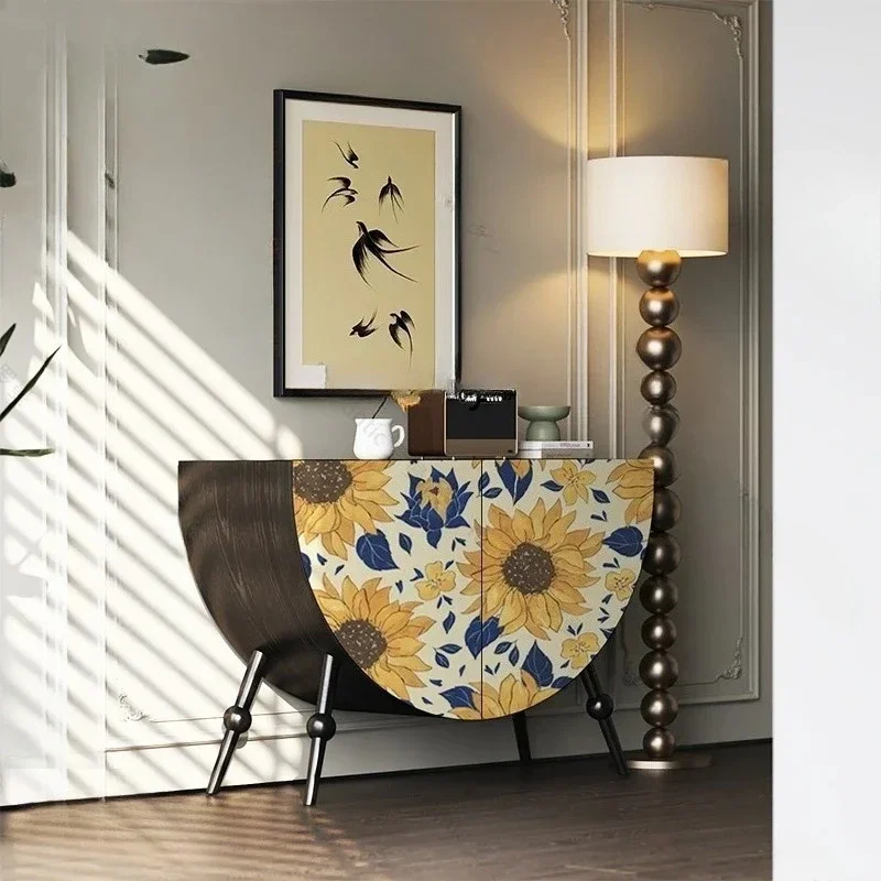 Simple side cabinet, lacquer art painted decorative cabinet, household living room solid wood porch locker