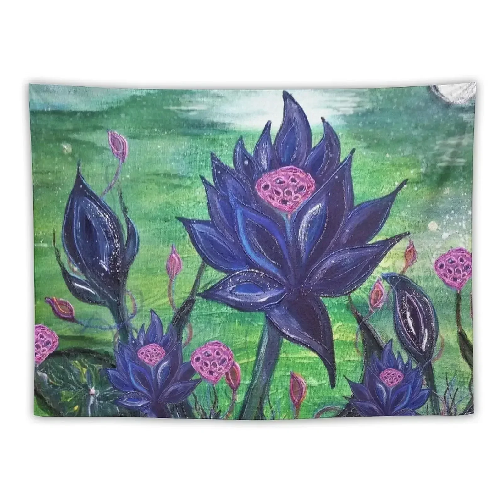 

blackmox lotus mtg original fine art painting by mysticladyart& mask design Tapestry Mushroom Cute Decor Tapestry