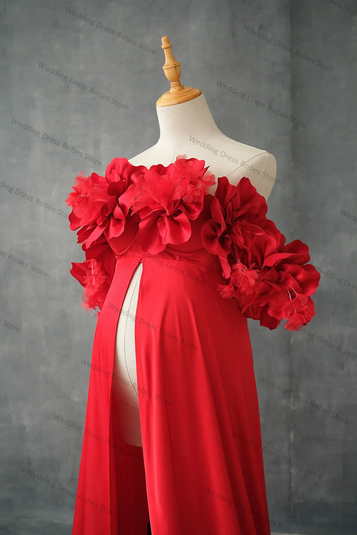 Vestido de maternidad rojo para mujer embarazada, traje con apliques de flores en 3D, vestidos de fiesta de graduación para fotografía, Sexy,