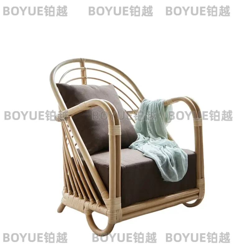 Nordic Rattan Armchair Set Natural Woven Lounge Chair Simple Living Room Furniture Boho Style Indoor Outdoor Seating