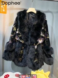 Heavy Industry Splicing Sequined European Mink Fur Coat 2024 Winter New Fashion Luxury Warm Black Faux Fur Jacket Women