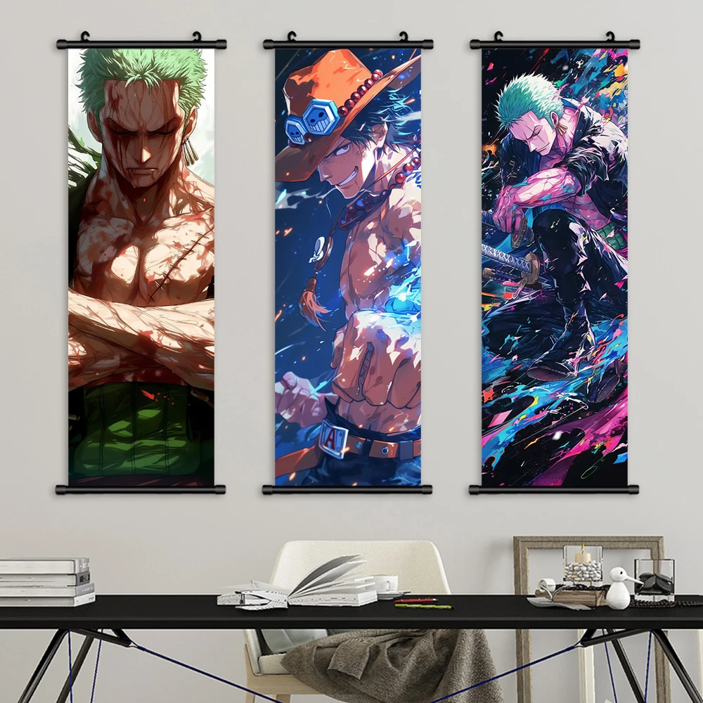 One Piece Wall Art Anime Poster Roronoa Zoro Canvas Painting Portgas D Ace Hanging Scrolls Cartoon Modular Picture Home Decor