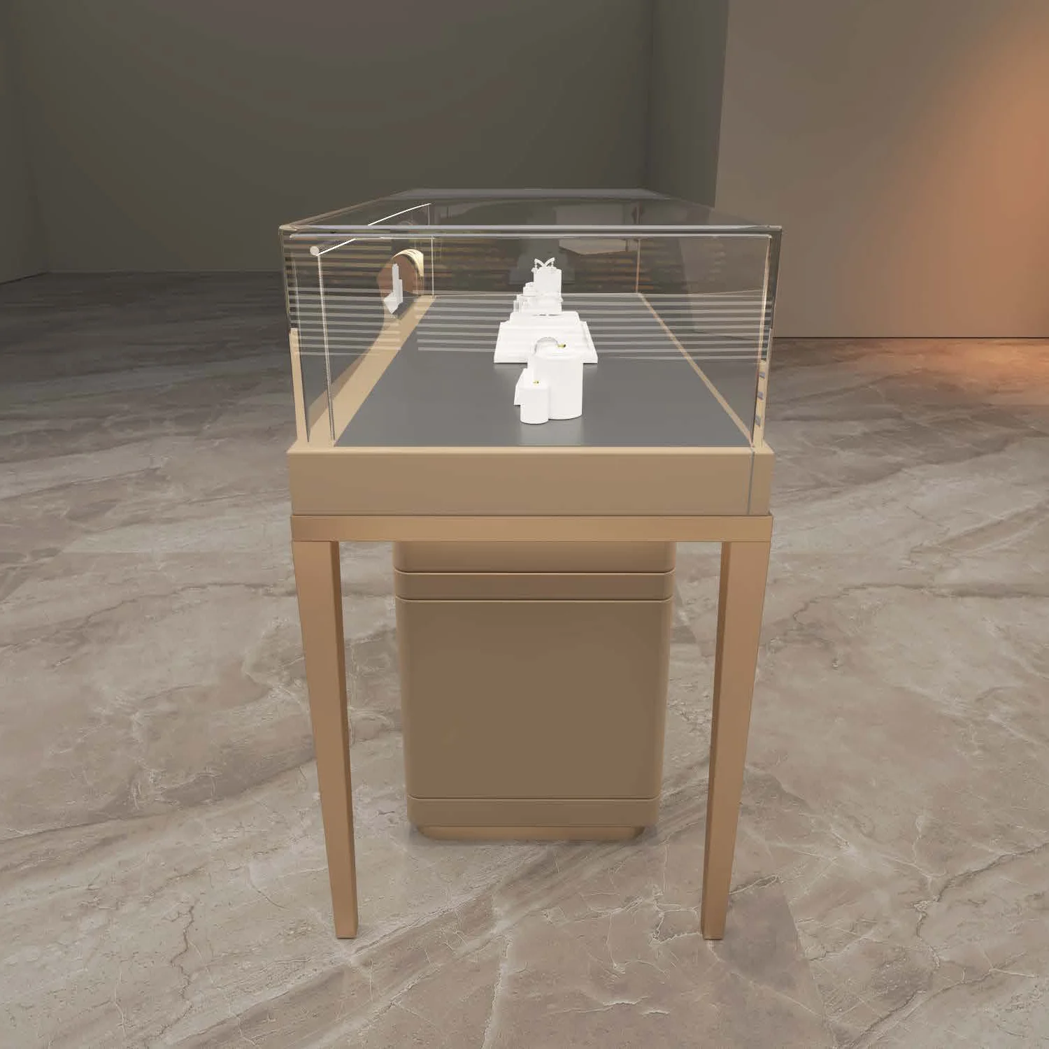 Custom.New Design Jewelry Store Display Cabinet Wood Led Light Strip Glass Jewelry Display Case Showcase