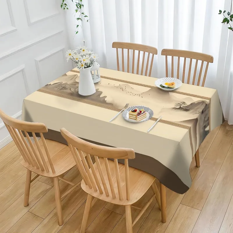 One polyester tablecloth, with a European vintage style, featuring a simple pattern in a rectangular shape.
