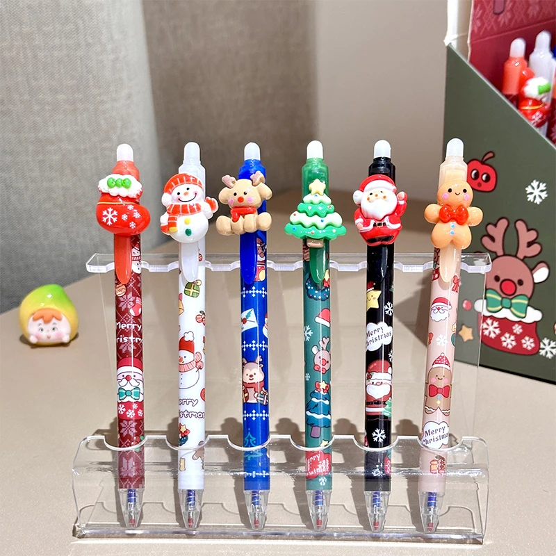 6 buah pena Gel tekan Natal lucu Kawaii Cepat Kering pena dapat dihapus perlengkapan kantor sekolah hadiah alat tulis estetika