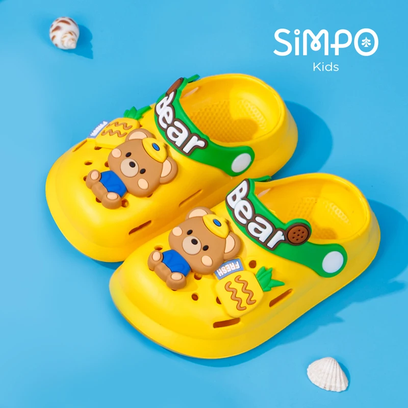 Summer Children's Bear Or Rabbit Sandals Charms Soft Anti-Skid Hole-Free Cartoon Design Indoor Outdoor Shoes with Decorations