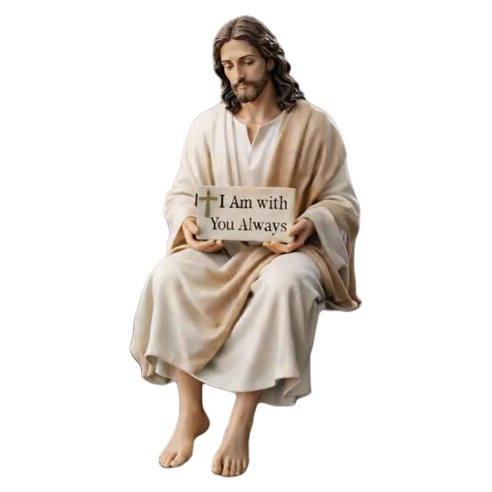 Jesus Resin Desk Companion Figurine with I Am with You Always Sign Jesus Christ Statue for Car Dashboard Home Office Table Decor